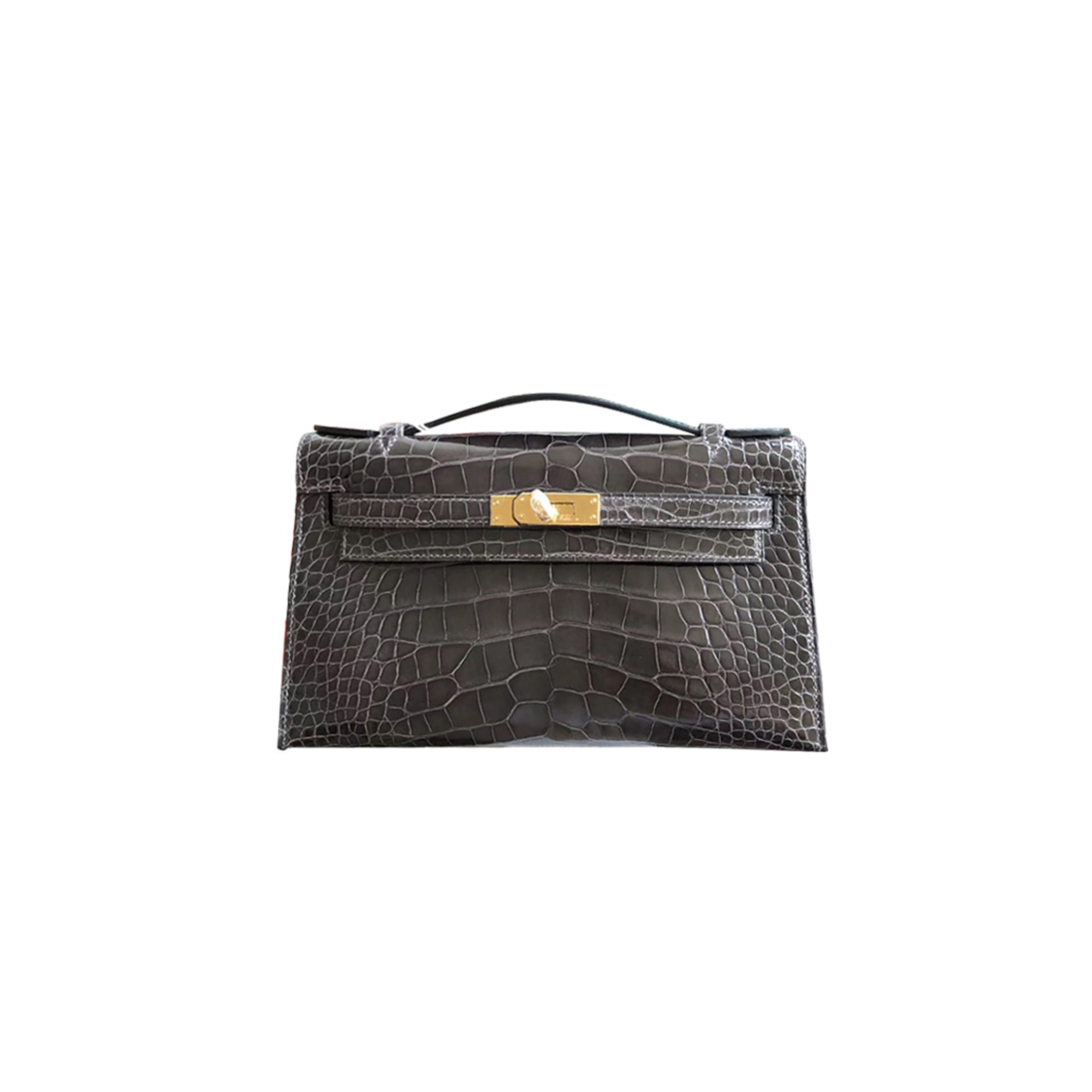 H**mes master mini kelly glossy crocodile leather clutch (22*14*7cm)